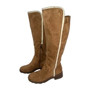 Dr. Scholl's Womens Talia Microsuede Tall Knee-High Boots Size 8 Tan Brown Cream